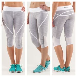 Lululemon Run: Pace Crop Legging White Combo